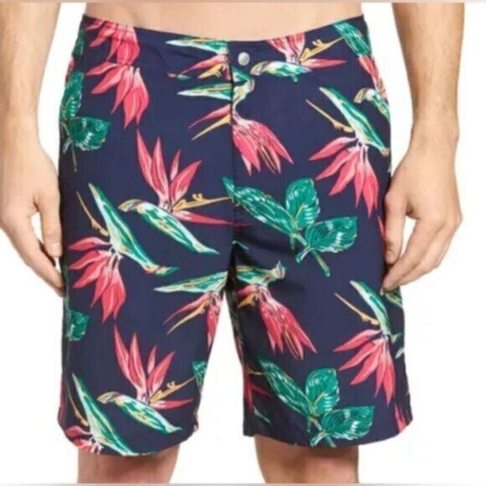 NWT Bonobos Men’s Navy Floral 9” Swim Board Shorts Trunks - Size 35